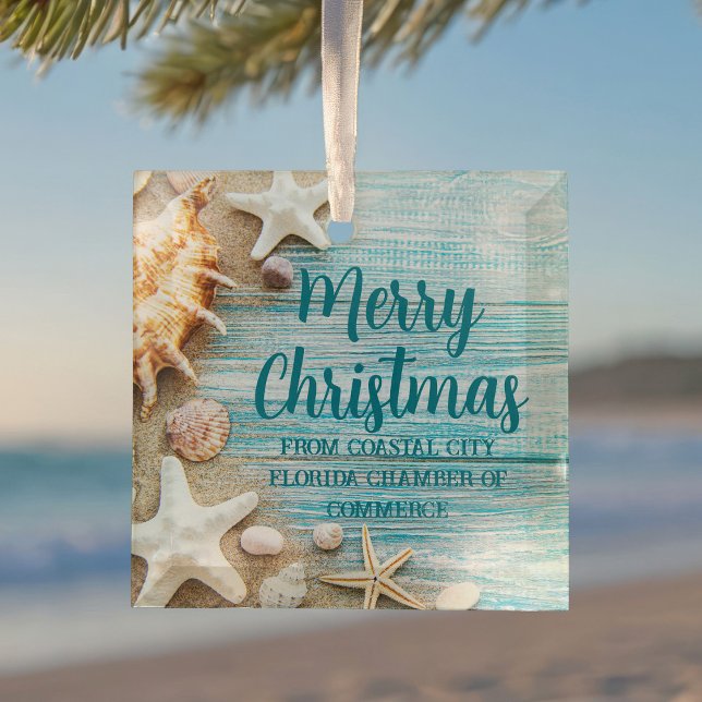 Beach Busines Seashells Custom Christmas Gift Glass Tree Decoration (Creator Uploaded)