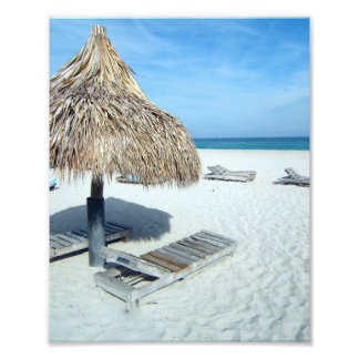 Beach Cabana, White Sand w/Aqua Water Vacation Photo Print