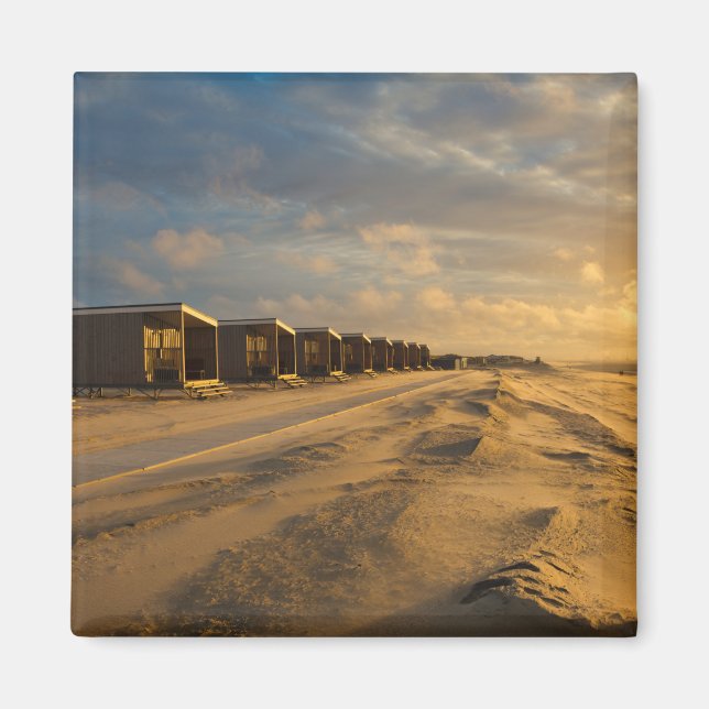 Beach cabins at sunset at the dutch coast magnet (Front)