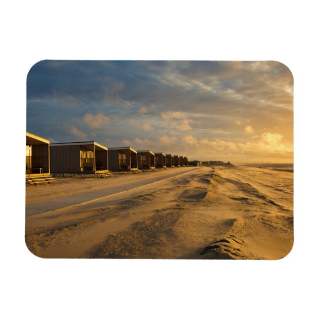 Beach cabins at sunset at the dutch coast magnet (Horizontal)