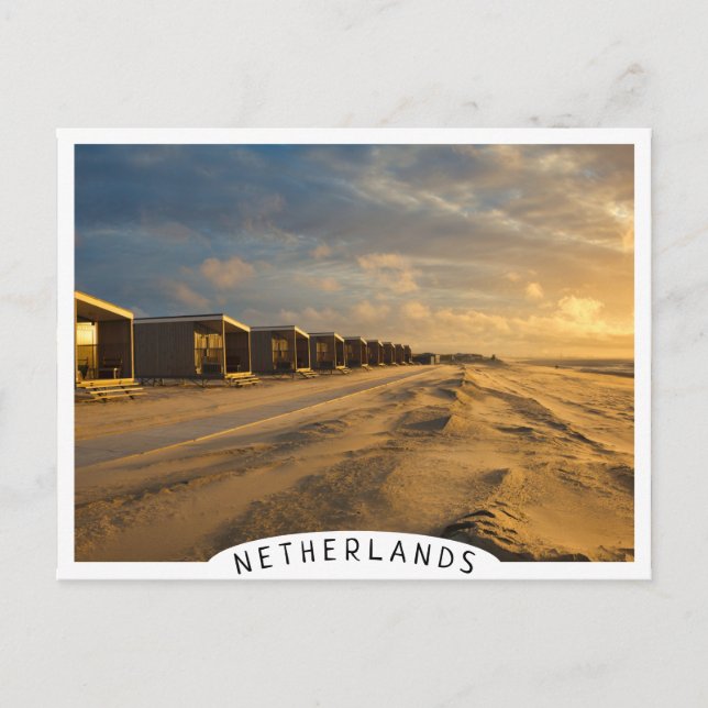 Beach cabins at sunset at the dutch coast postcard (Front)