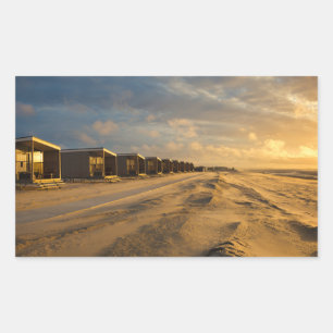 Beach cabins at sunset at the dutch coast rectangular sticker