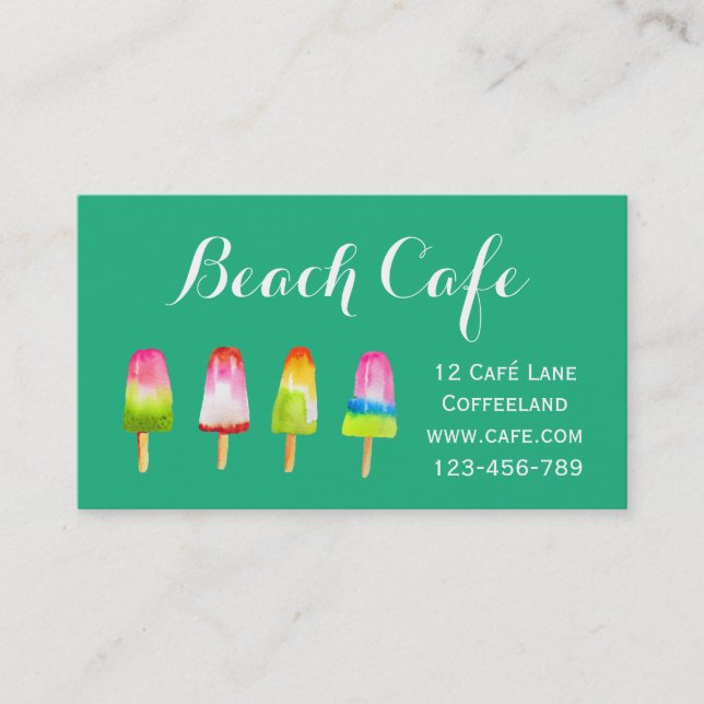 Beach cafe popsicle ice-blocks Summer Business Card (Front)