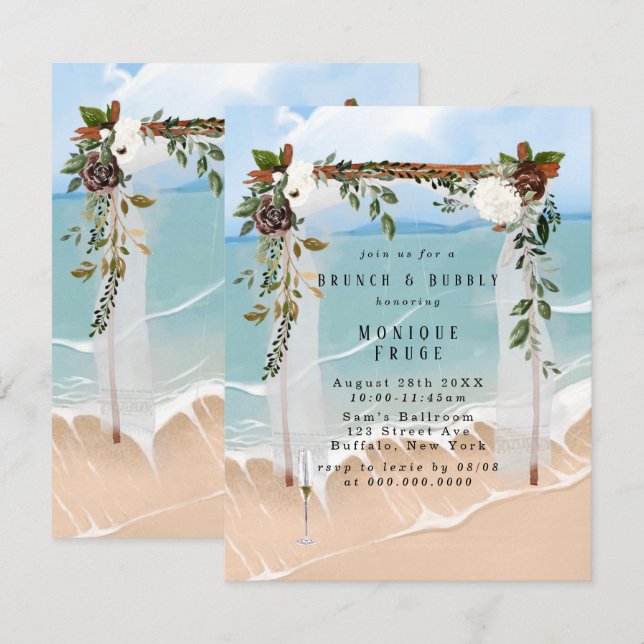 Beach Canopy Floral Tropic Brunch & Bubbly Invites (Front/Back)