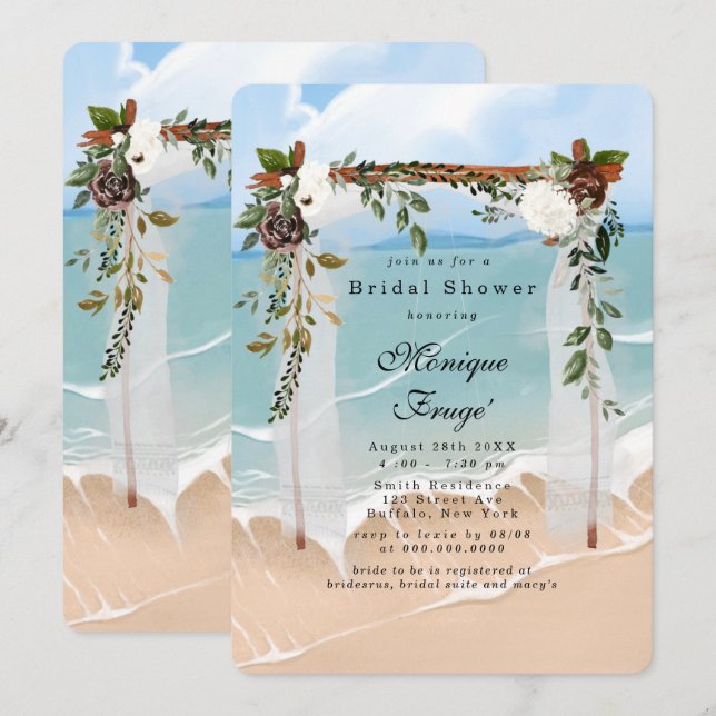 Beach Canopy Floral Tropical Bridal Shower Invitation (Front/Back)