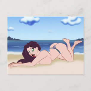Beach Cartoon Pin-Up Postcard