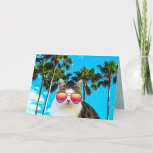 BEACH CAT SUNGLASSES FUNNY BIRTHDAY CARD