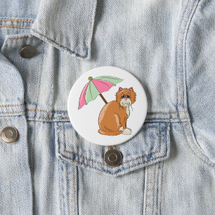 Beach Cat with Pink and Green Umbrella  7.5 Cm Round Badge