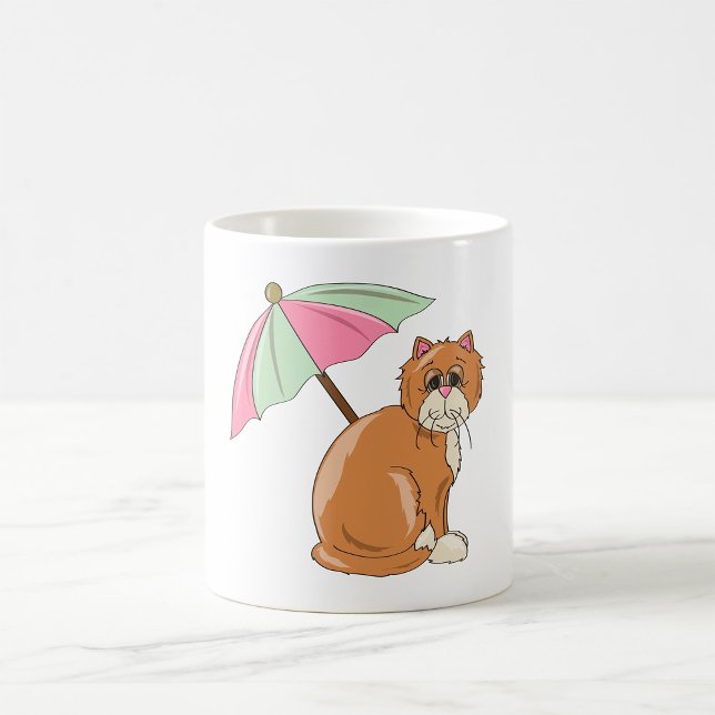 Beach Cat with Pink and Green Umbrella  Coffee Mug (Creator Uploaded)