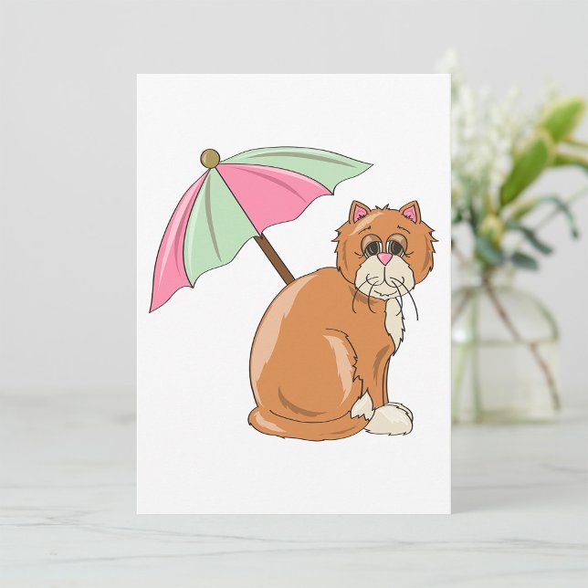 Beach Cat with Pink and Green Umbrella  Invitation (Creator Uploaded)