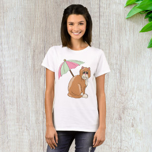 Beach Cat with Pink and Green Umbrella  T-Shirt