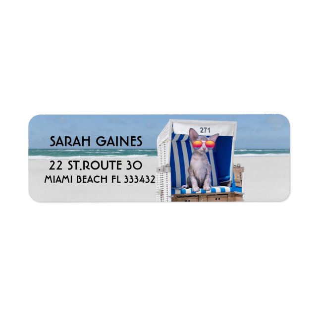BEACH CAT WITH SUNGLASSES Return Address Labels (Front)