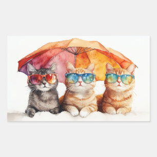 Beach Cats Umbrella Summer Kitties Rectangular Sticker