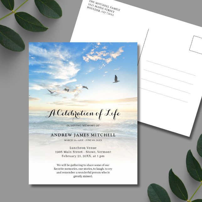 Beach Celebration of Life Memorial Postcard (Beach Celebration of Life Invitation)