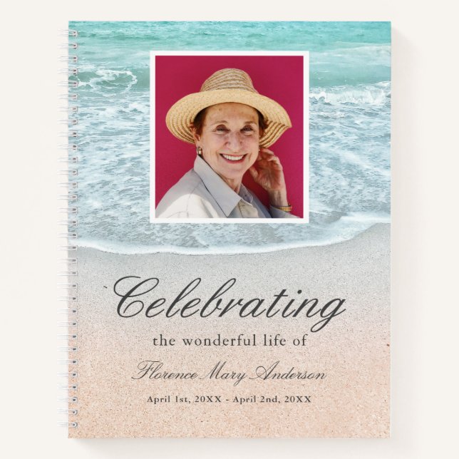 Beach Celebration of Life Photo Funeral Guest Book (Front)