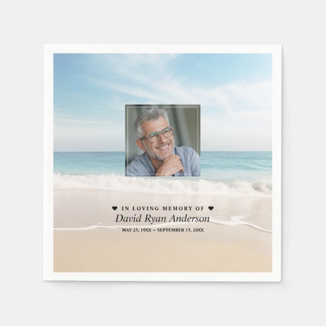 Beach Celebration of Life Photo Funeral Memorial  Napkin (Front)