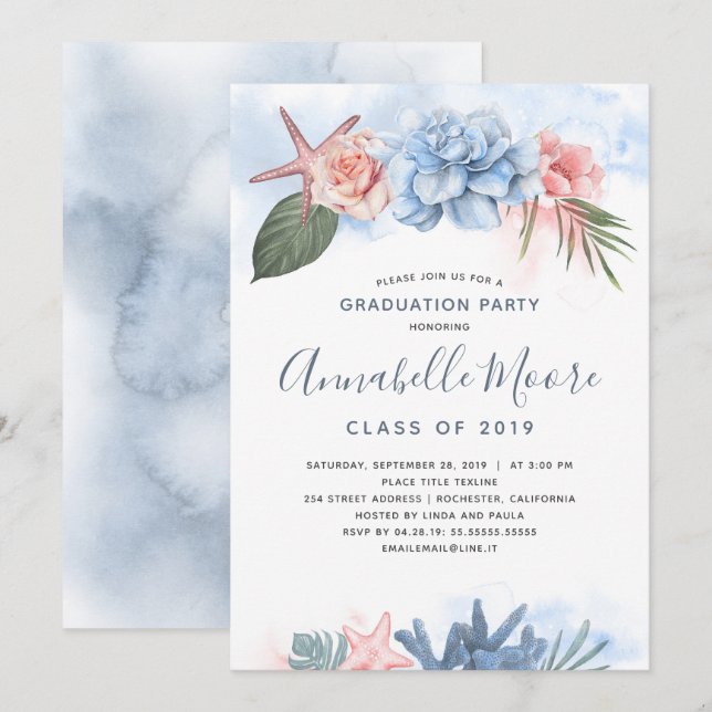 Beach Celebration | Tropical Graduation Party Invitation (Front/Back)