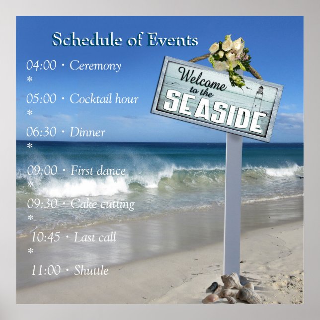 Beach Celebrations with White Flowers and Pearls Poster (Front)