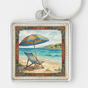 BEACH CHAIR AND COLORFUL BEACH UMBRELLA KEY RING