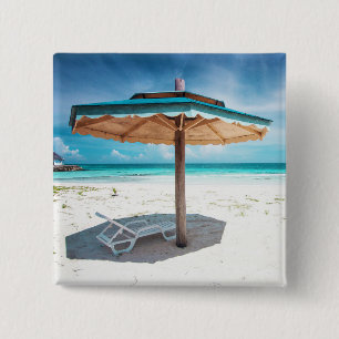 Beach Chair And Umbrella Silver Sands Beach 15 Cm Square Badge