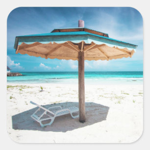 Beach Chair And Umbrella   Silver Sands Beach Square Sticker