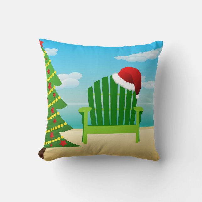 Beach chair Christmas Pillow with Santa hat (Front)