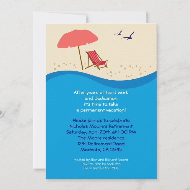 Beach Chair Retirement Party Invitation (Front)