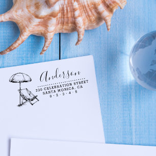 Beach Chair & Umbrella Script Name Return Address Self-inking Stamp
