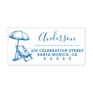 Beach Chair & Umbrella Script Name Return Address Self-inking Stamp