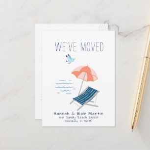 Beach Chair Umbrella Seagull Moving Announcement Postcard