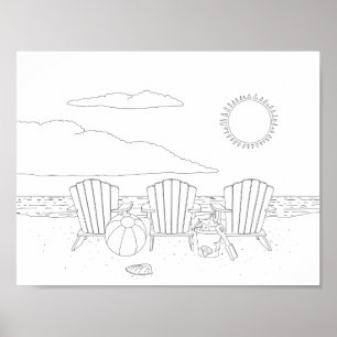Beach Chairs Adult Colouring Poster