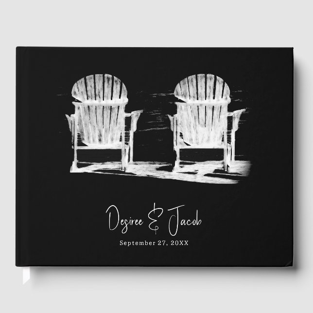 Beach Chairs Black And White Wedding Guest Book (Front)