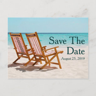 Beach Chairs Destination Wedding Save the Date Announcement Postcard