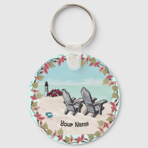 Beach Chairs lighthouse Key Ring