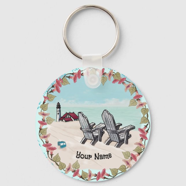 Beach Chairs lighthouse  Key Ring (Front)