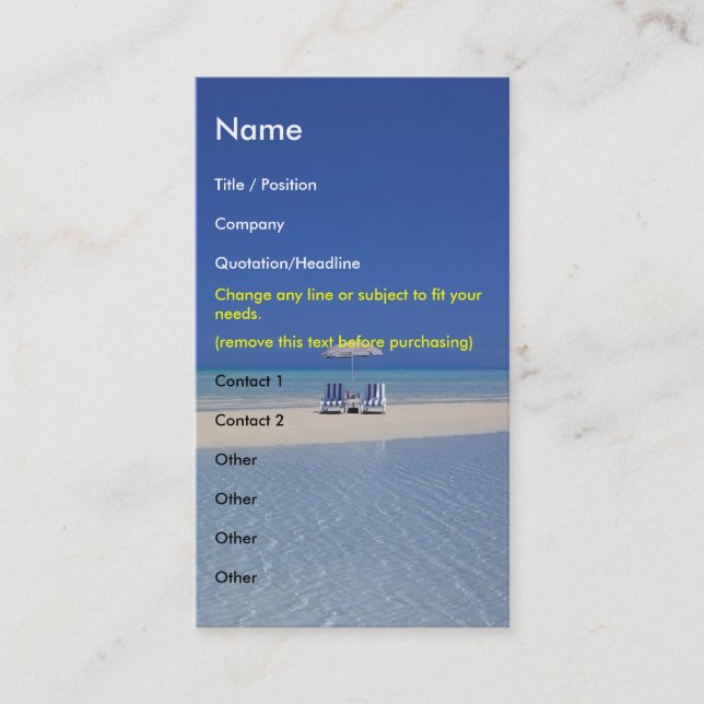 Beach Chairs on Sandbar business card template ver (Front)