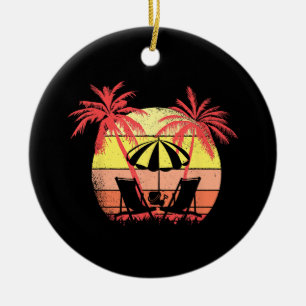 Beach Chairs Parasol Summer Sunset 80s Palm Tree Ceramic Tree Decoration