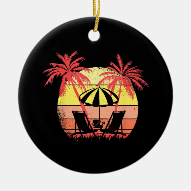 Beach Chairs Parasol Summer Sunset 80s Palm Tree Ceramic Tree Decoration (Front)