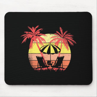 Beach Chairs Parasol Summer Sunset 80s Palm Tree Mouse Mat