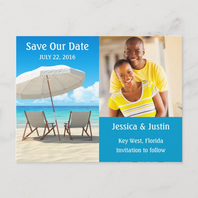 Beach Chairs Photo Save the Date Card (Front)
