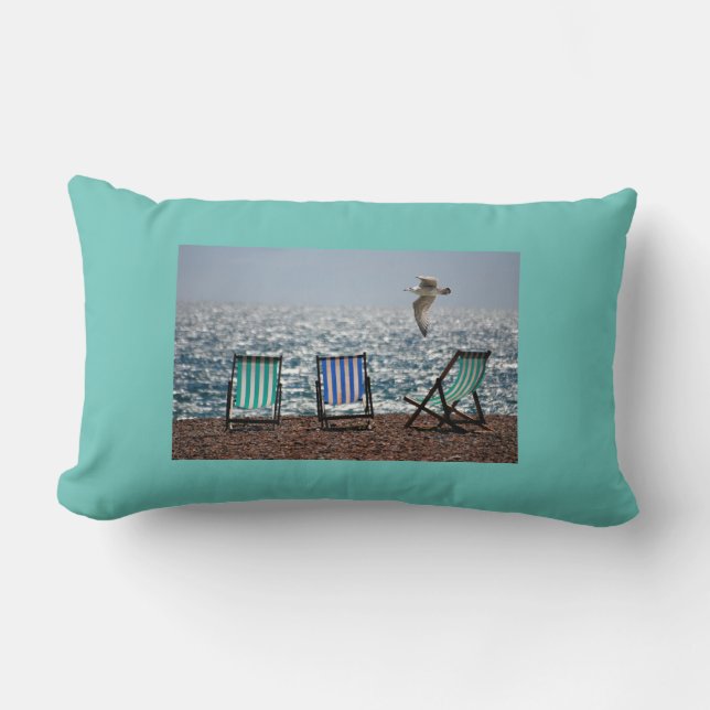 Beach chairs scene polyester lumbar pillow. lumbar cushion (Front)