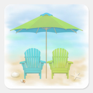 Beach Chairs, Umbrella, Beach Square Sticker