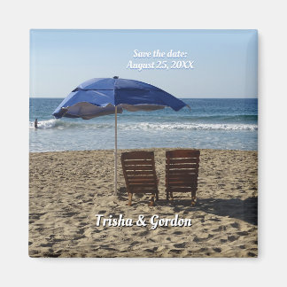 Beach Chairs & Umbrella Save the Date custom. Magnet