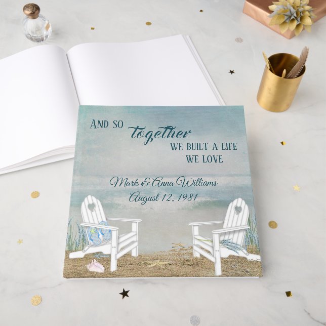 Beach Chairs Wedding Vow Renewal Guest Book (Front Open)