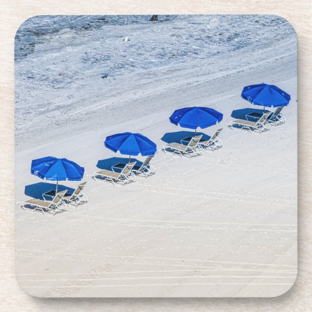 Beach Chairs with Blue Umbrella on Madeira Beach Coaster (Front)