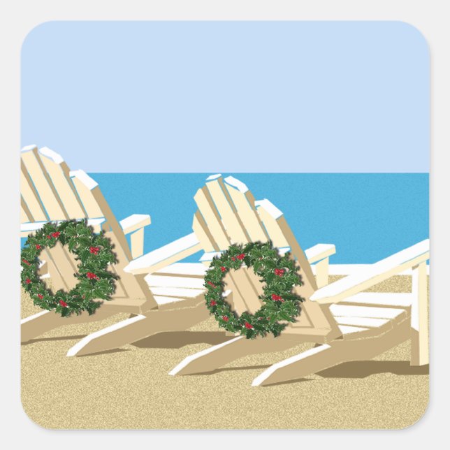 Beach Chairs & Wreaths Square Sticker (Front)