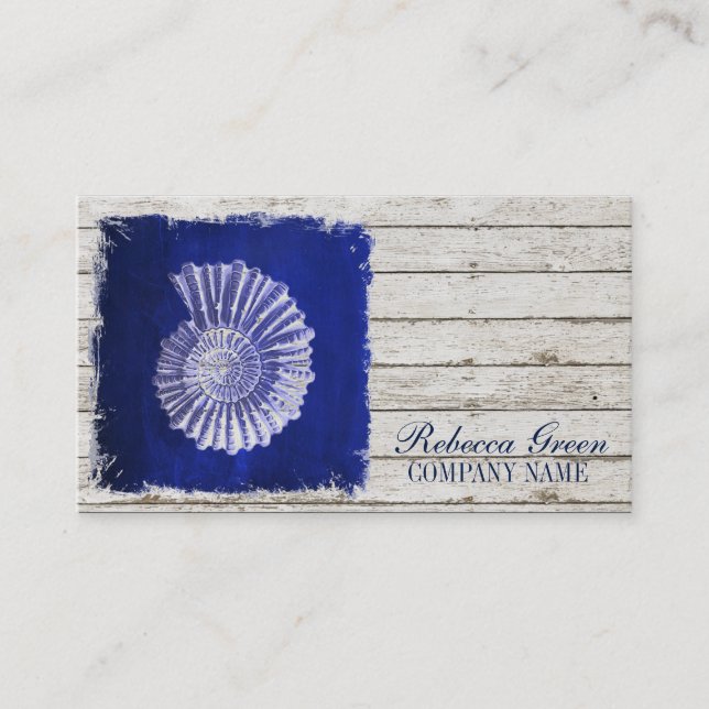 beach chic drift wood nautical blue seashells business card (Front)