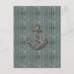 Beach Chic Teal Barn Wood nautical anchor Postcard