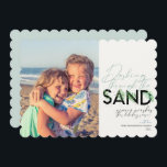 Beach Christmas Aqua Dashing Through The Sand Holiday Card<br><div class="desc">A modern holiday card with a simple minimal message that reads "dashing through the sand" with palms combined with handwritten typography. Personalise with your names and favourite picture.  

Image by Vitolda Klein on Unsplash</div>