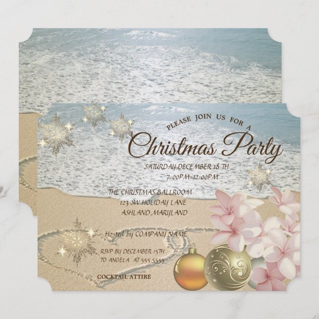 Beach,Christmas Balls,Plumeria Corporate Party Invitation (Front/Back)